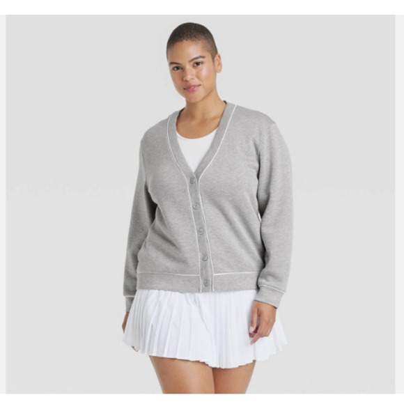 NWT Piped Button-Up Cardigan - All In Motion Gray Small - Picture 1 of 9